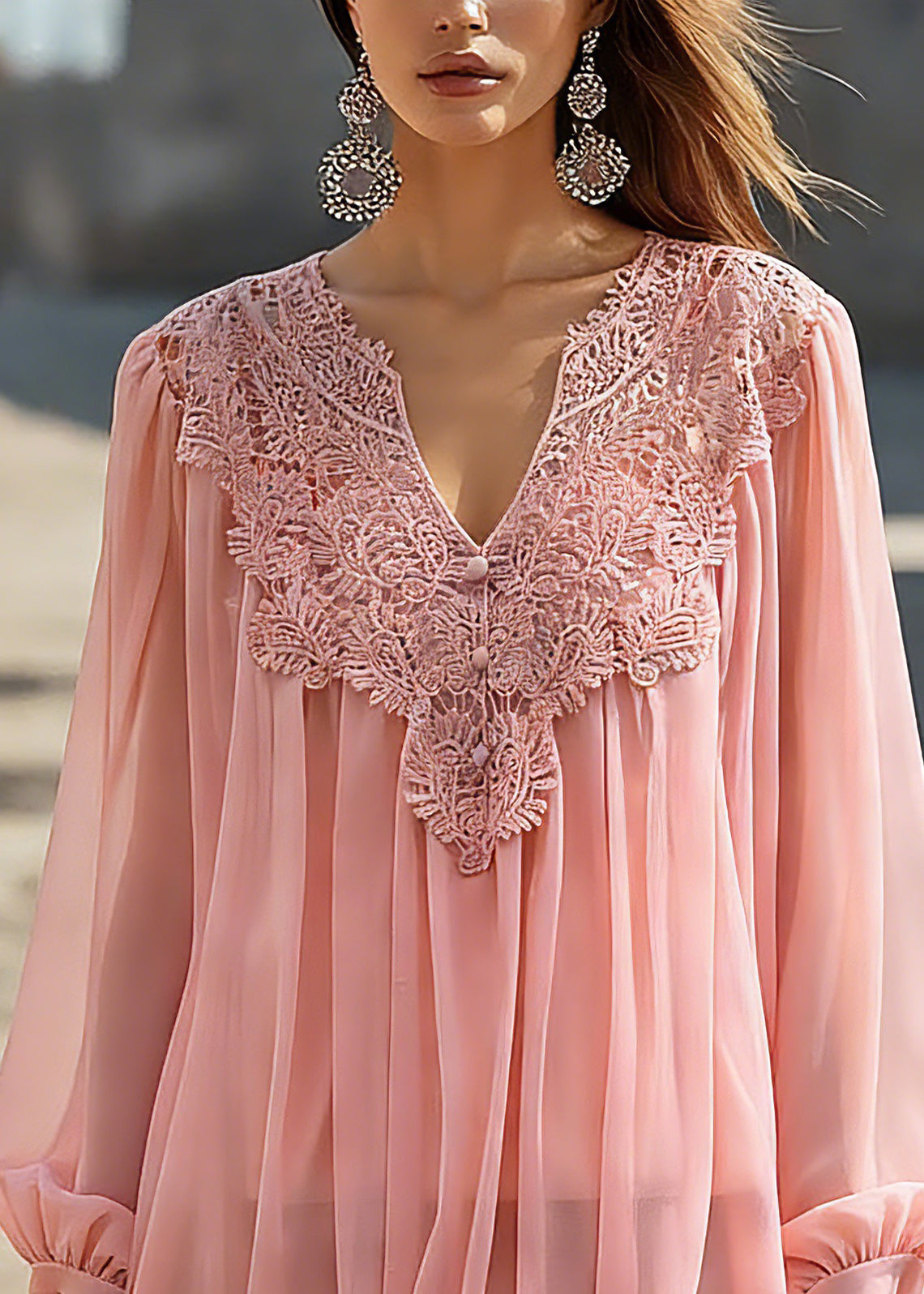 Cute Pink V Neck Solid Tulle Top Spring