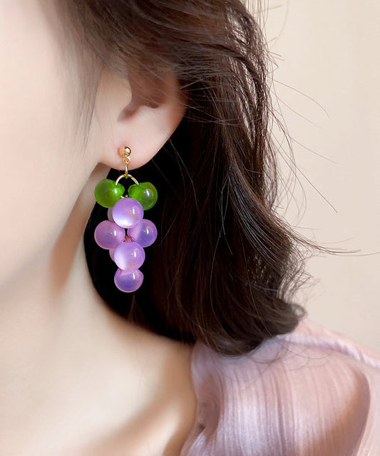 Cute Purple Copper Overgild Crystal Grape Drop Earrings