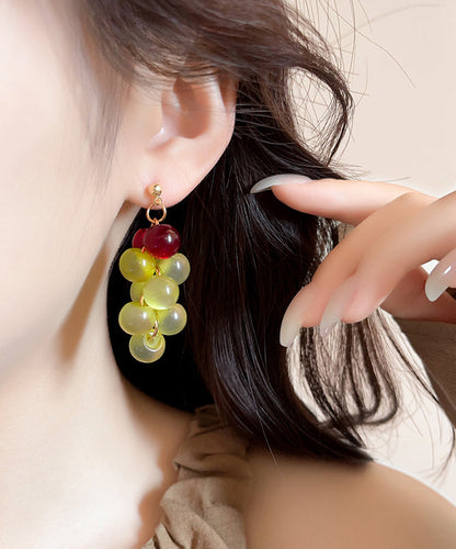 Cute Purple Copper Overgild Crystal Grape Drop Earrings