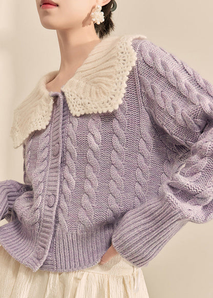 Cute Purple Peter Pan Collar Button Knit Cardigan Fall