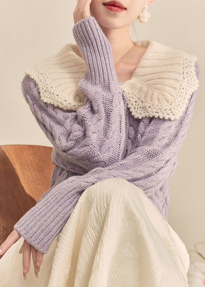 Cute Purple Peter Pan Collar Button Knit Cardigan Fall