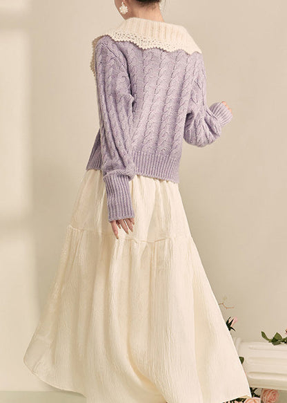 Cute Purple Peter Pan Collar Button Knit Cardigan Fall