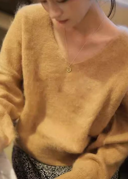 Cute Purple V Neck Cozy Knit Sweater Long Sleeve