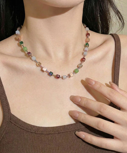 Cute Rainbow Alloy Sugar Cube Beading Gratuated Bead Necklace