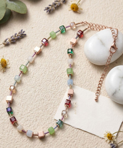 Cute Rainbow Alloy Sugar Cube Beading Gratuated Bead Necklace