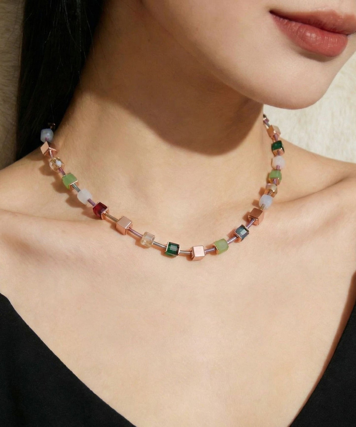 Cute Rainbow Alloy Sugar Cube Beading Gratuated Bead Necklace