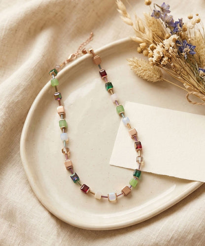 Cute Rainbow Alloy Sugar Cube Beading Gratuated Bead Necklace