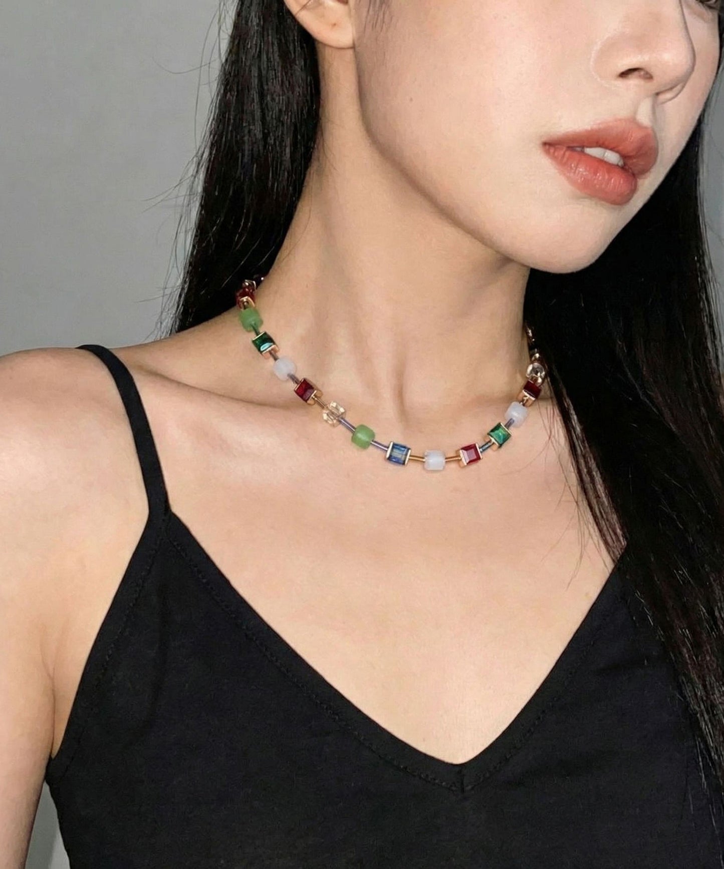 Cute Rainbow Alloy Sugar Cube Beading Gratuated Bead Necklace