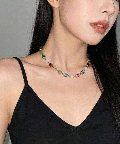 Cute Rainbow Alloy Sugar Cube Beading Gratuated Bead Necklace