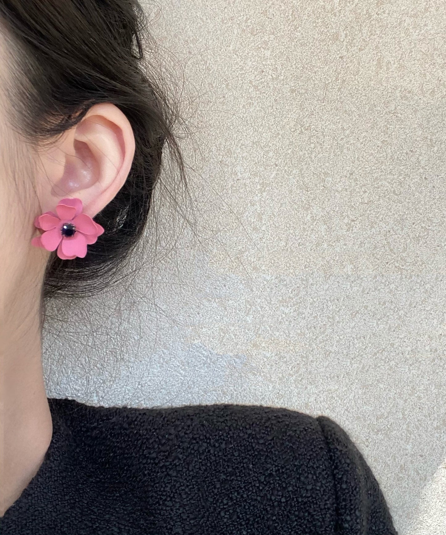 Cute Red Alloy Obsidian Floral Stud Earrings