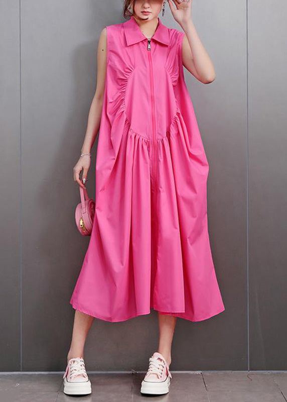 Cute Red Peter Pan Collar Zippered Maxi Dress Sleeveless