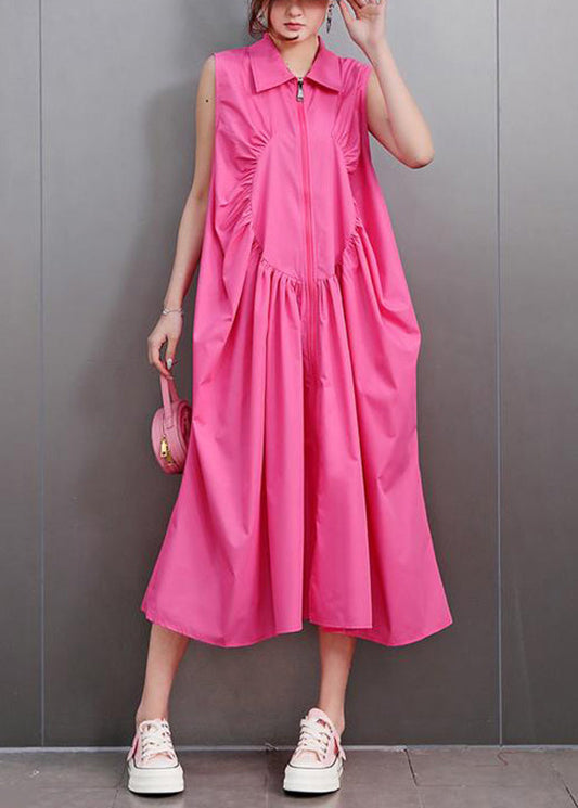 Cute Red Peter Pan Collar Zippered Maxi Dress Sleeveless