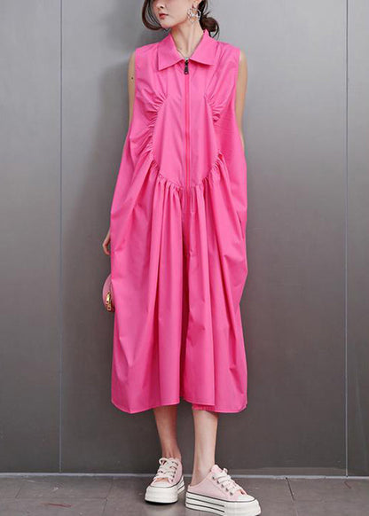 Cute Red Peter Pan Collar Zippered Maxi Dress Sleeveless