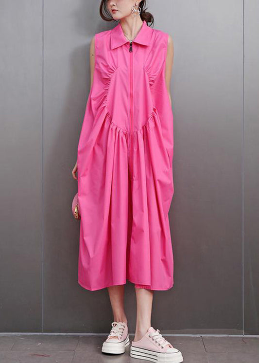 Cute Red Peter Pan Collar Zippered Maxi Dress Sleeveless