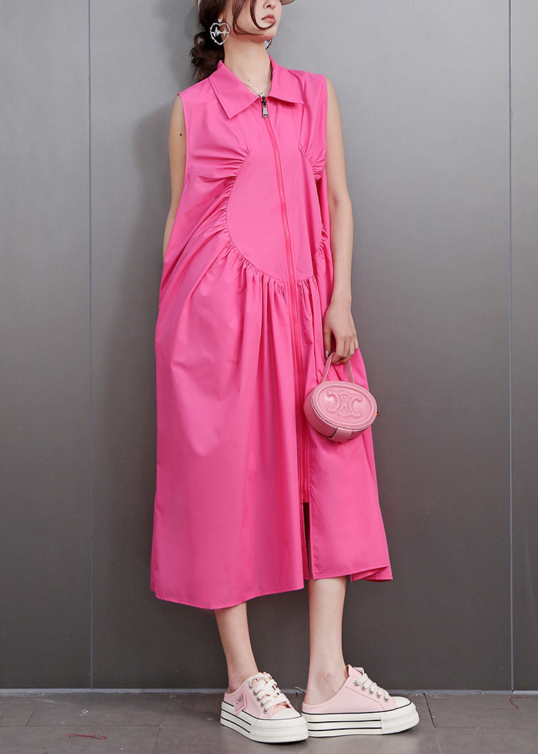 Cute Red Peter Pan Collar Zippered Maxi Dress Sleeveless