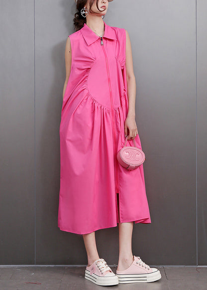 Cute Red Peter Pan Collar Zippered Maxi Dress Sleeveless