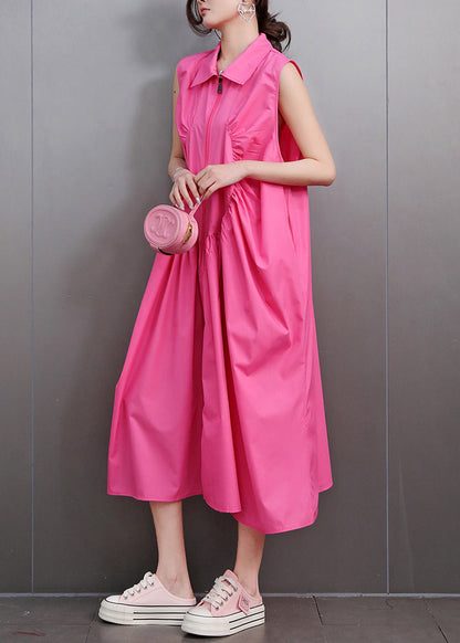 Cute Red Peter Pan Collar Zippered Maxi Dress Sleeveless