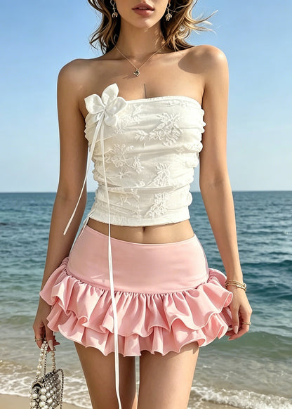 Cute White Floral Vest And Skirts Two Piece Set Sleeveless