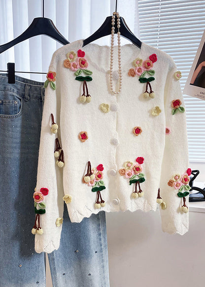 Cute White Fuzzy Ball Decorated Warm Knit Cardigan Winter