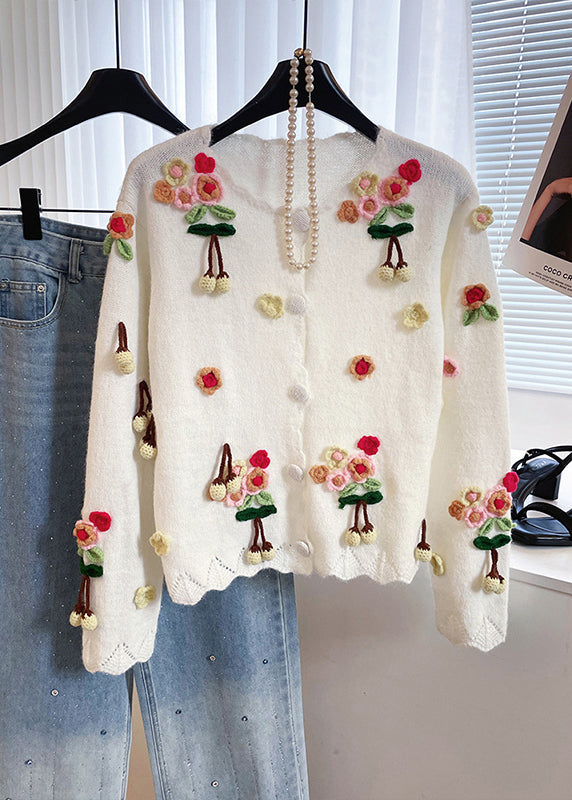 Cute White Fuzzy Ball Decorated Warm Knit Cardigan Winter