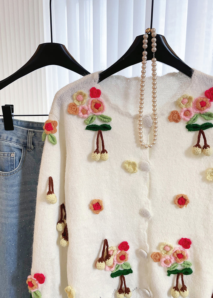 Cute White Fuzzy Ball Decorated Warm Knit Cardigan Winter