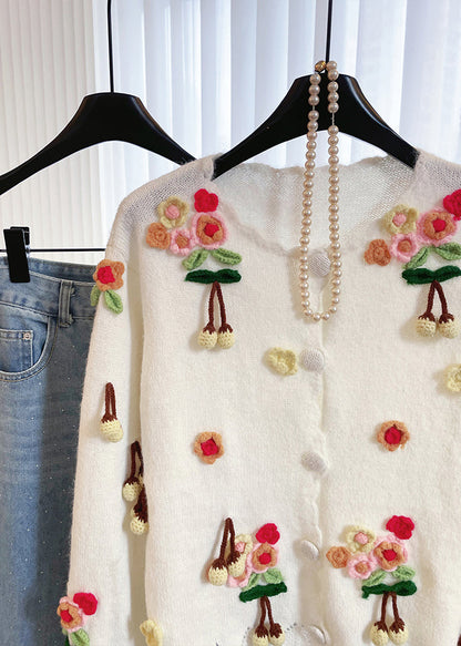 Cute White Fuzzy Ball Decorated Warm Knit Cardigan Winter