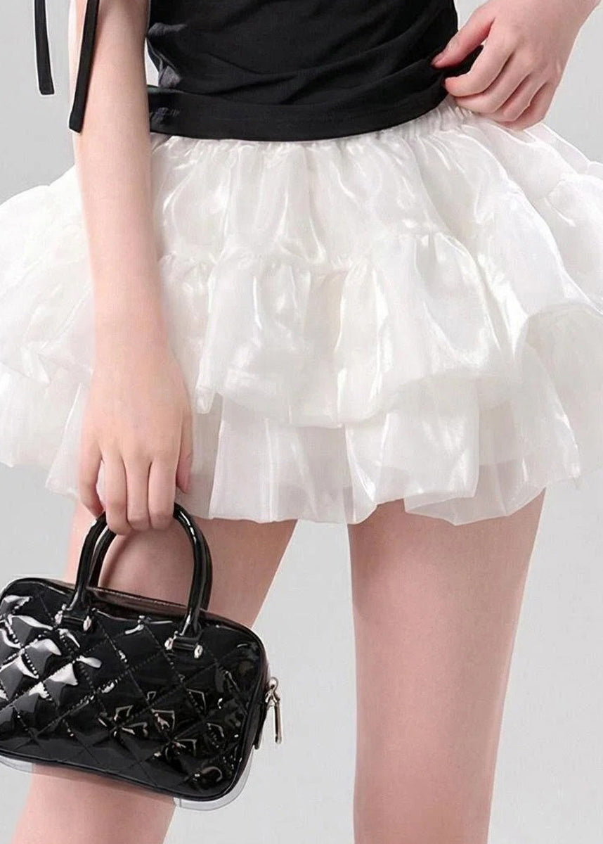 Cute White High Waist Patchwork Cake Skirts Summer