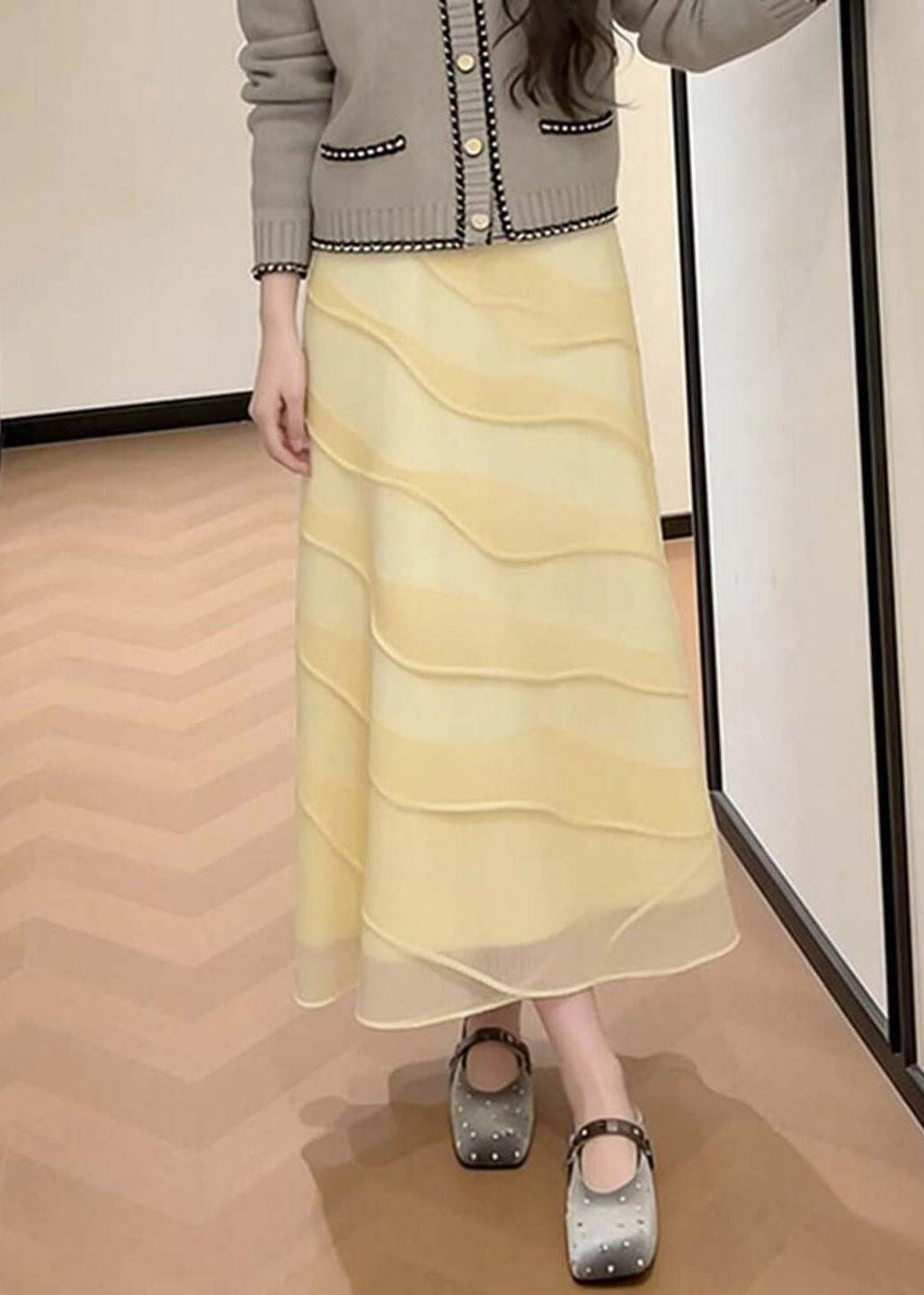 Cute Yellow High Waist Tulle Maxi Skirts Summer