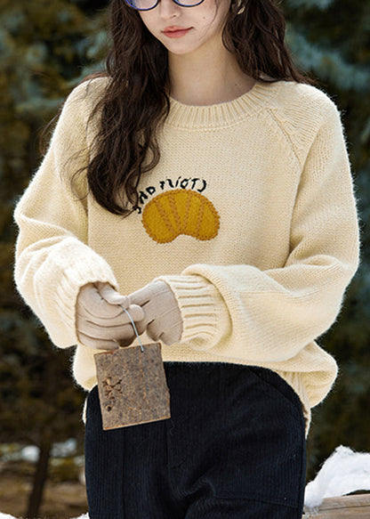 Cute Yellow Print Thick Cotton Knit Sweaters Long Sleeve