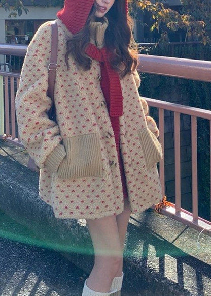 Cute Yellow Turtleneck Pockets Zippered Faux Fur Coats Lantern Sleeve