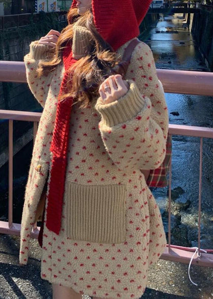 Cute Yellow Turtleneck Pockets Zippered Faux Fur Coats Lantern Sleeve