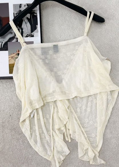 Cute Yellow V Neck Asymmetrical Tassel Patchwork Tie Lace Vest Sleeveless