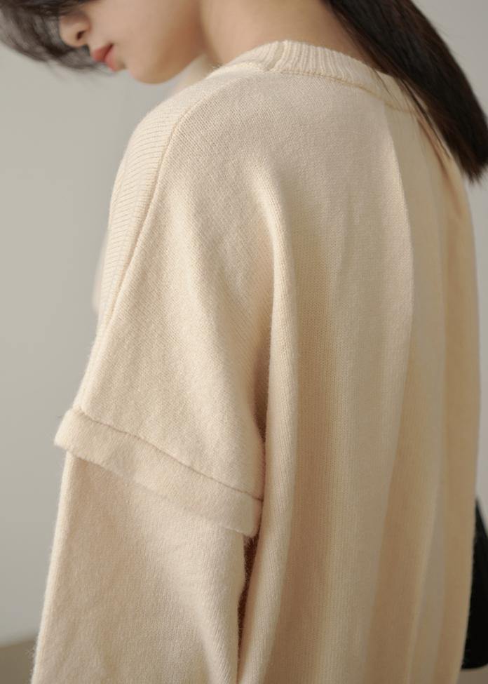 Cute beige crane tops o neck Cinched plus size sweaters - SooLinen