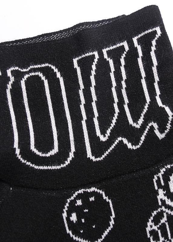 Cute black Cartoon print knitted t shirt casual high neck knit sweat tops - SooLinen