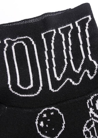 Cute black Cartoon print knitted t shirt casual high neck knit sweat tops - SooLinen