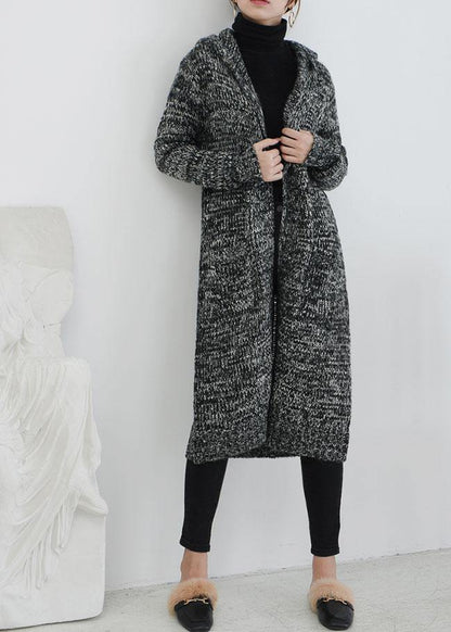 Cute fall knitted coat casual gray hooded pockets sweater coat - SooLinen
