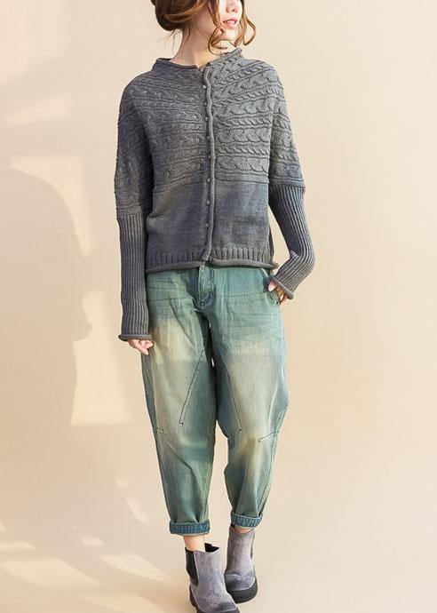 Cute fall sweaters oversized gray o neck Button Down knitted cardigans - SooLinen