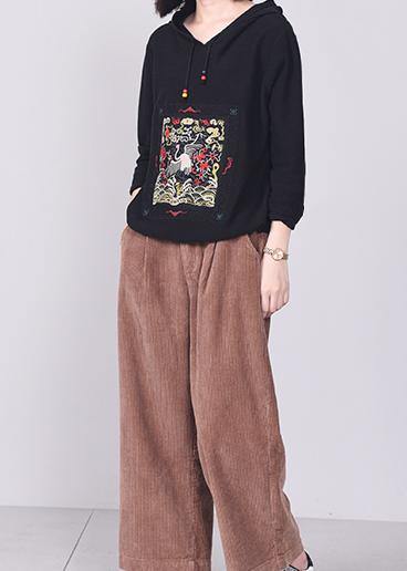 Cute hooded knitted outwear Loose fitting wild knitwear black - SooLinen