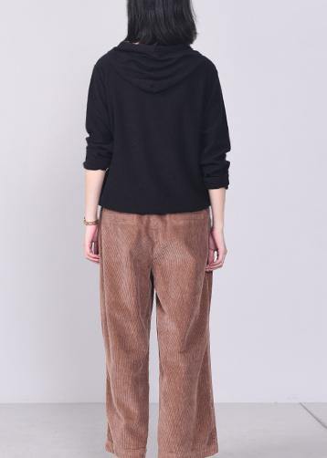 Cute hooded knitted outwear Loose fitting wild knitwear black - SooLinen