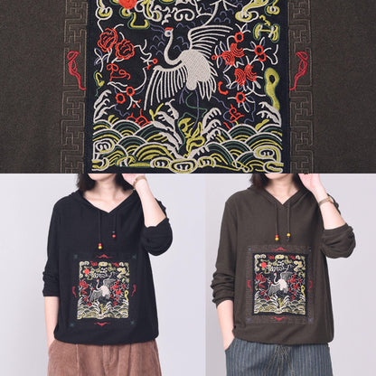 Cute hooded knitted outwear Loose fitting wild knitwear black - SooLinen