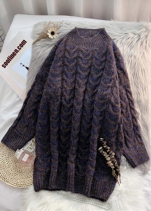 Cute navyBlouse thickplussize high neck knit tops - SooLinen