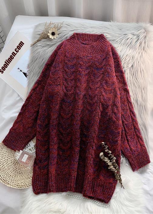 Cute navyBlouse thickplussize high neck knit tops - SooLinen