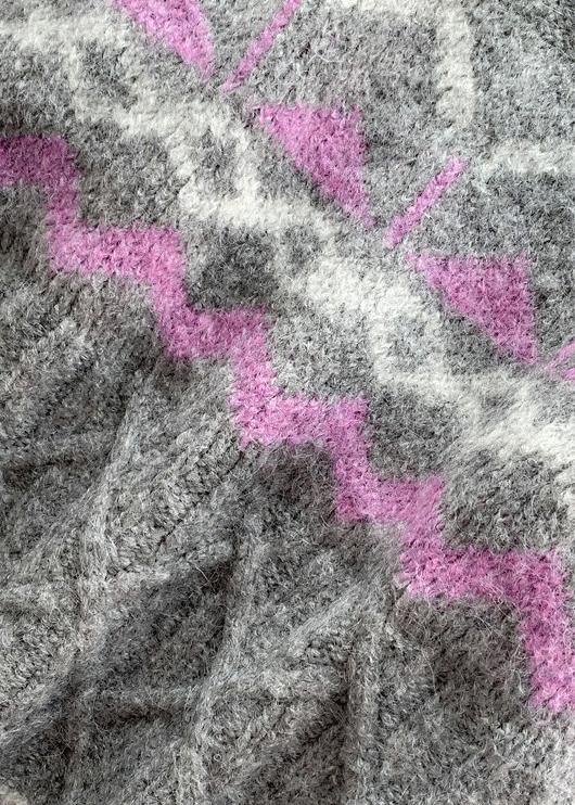 Cute o neck Sweater dress outfit plus size dark gray striped oversized knit dresses - SooLinen