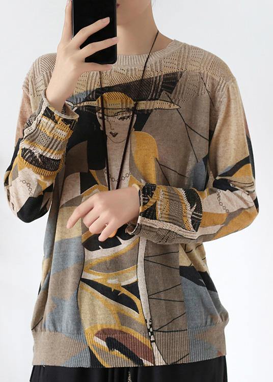 Cute o neck yellow print sweaters Loose fitting Batwing Sleeve knitted top - SooLinen