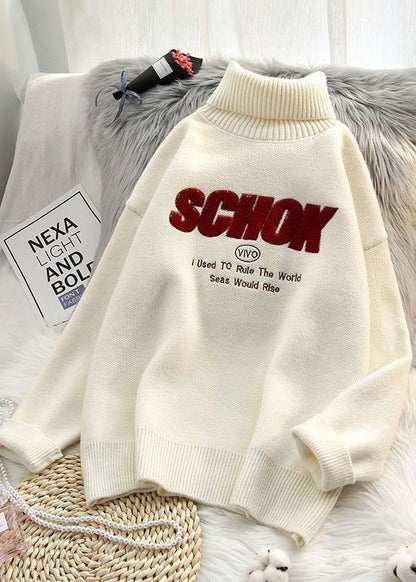 Cute orange knitted clothes alphabet oversize high neck knit sweat tops - SooLinen