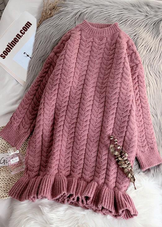 Cute pink Sweater weather Refashion o neck thick Ugly fall sweater dress - SooLinen
