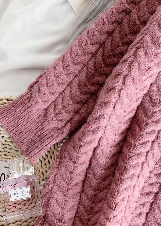 Cute pink Sweater weather Refashion o neck thick Ugly fall sweater dress - SooLinen