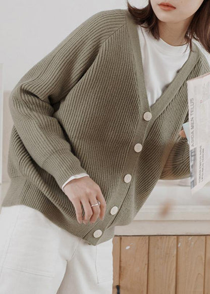 Cute thick knitted coat plus size clothing army green neck knitted jackets - SooLinen