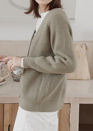 Cute thick knitted coat plus size clothing army green neck knitted jackets - SooLinen