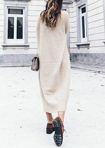 Cute v neck baggy Sweater weather plus size nude Big knitted tops - SooLinen